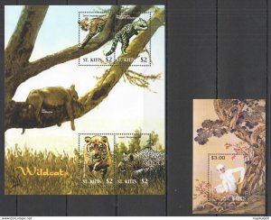 Z0131 St. Kitts Fauna Wild Cats Tigers Leopards Lions Animals Monkeys Kb+Bl Mnh