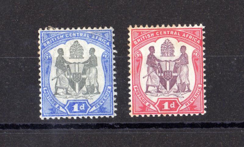 British Central Africa 1847 1d x 2 Blue/Red MH X7582