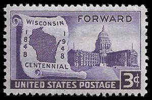 # 957 MINT NEVER HINGED WISCONSIN STATEHOOD 100TH ANNIV. VF+