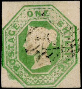SG54, 1s pale green, CUT SQUARE, USED. Cat £1000.