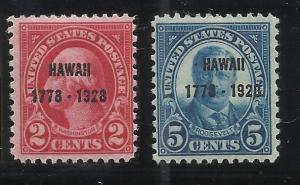 647-648 2c, 5c Hawaii Overprints MH F/VF Centering