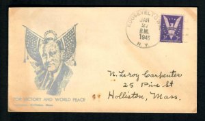 PH25b Cover Carpenter Cachet FOR VICTORY & WORLD PEACE Roosevelt, NY 1/27/1945