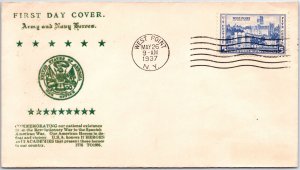 U.S. FIRST DAY COVER ARMY AND NAVY HEROES WAR OFFICE SEAL AT WESTPOINT N.Y 1937