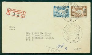 GREENLAND, 1956, Polar Bear Ovpt set tied by DANEBORG town cancel, regis to U.S.