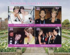 Princess Diana Stamps Chad 2018 CTO Michael Jackson Elton John Tom Hanks 4v M/S