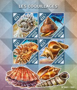 Seashells Stamps Niger 2015 MNH Sea Shells Lyropecten Thatcheria 4v M/S