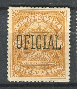 COSTA RICA; 1892 early classic OFFICIAL Optd. issue Mint hinged 2c. value