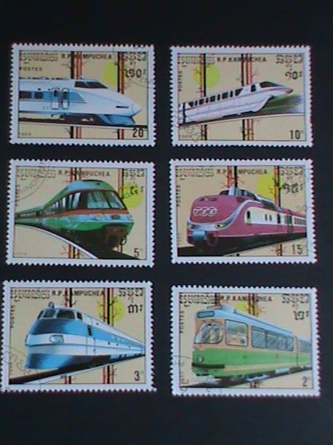 CAMBODIA STAMP 1989 WORLD MODEM TRAINS CTO-MNH SET