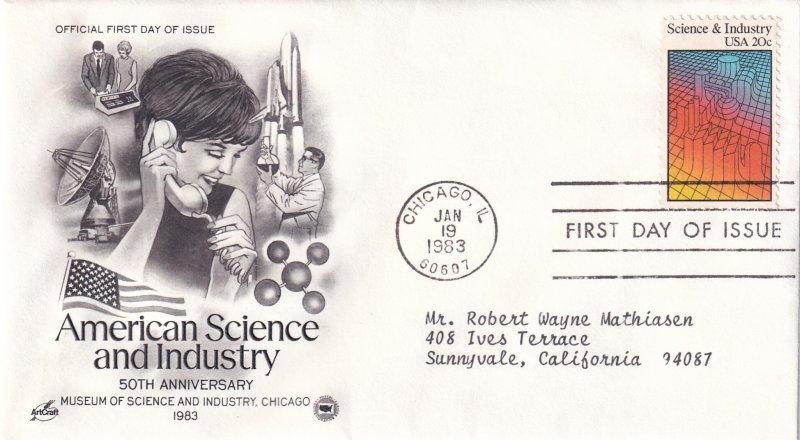 1983, 50th Anniv. Science & Industry, Art Craft/PCS, FDC (E12267)