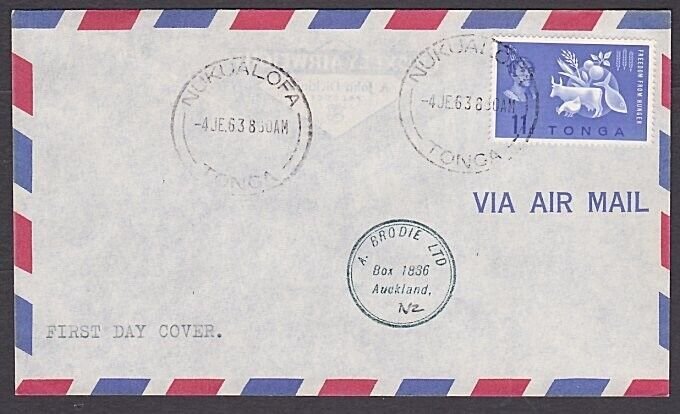 TONGA 1963 Freedom From Hunger on airmail FDC to New Zealand...............a3728