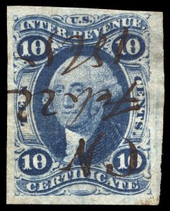 01275 U.S. Revenue Scott R33a 10-cent certificate imperforate, great margins!