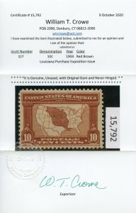 US SCOTT #327 GP Mint-VF-OG-NH Nice Big Margins W/ Crowe Cert (GARY 10/31/20) 