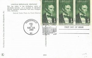 1959 FDC, #1113, 1c Abraham Lincoln, postcard