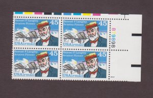 US, C118, SAMUEL LANGLEY, VINTAGE, AIRMAIL, MINT NH, PLATE BLOCK