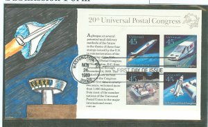 US C126 1989 45ct UPU congress/future mail delivery/pane of four on an unaddressed first day cover with an hand-drawn custom c