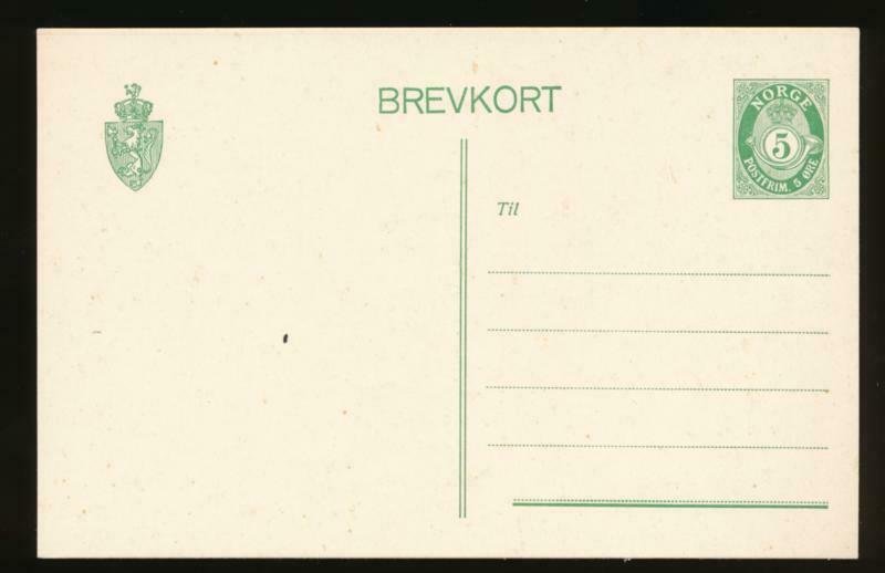 NORWAY Mi. P54 POSTAL STATIONERY POSTAL CARD 5o GREEN