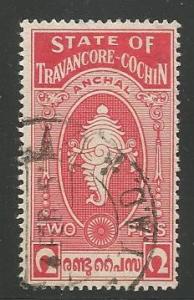 INDIA, TRAVANCORE-COCHIN 16, USED, CONCH SHELL