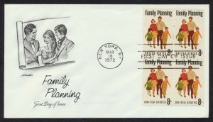 #1455 8c Family Planning-Block of 4, Artmaster-Add FDC **ANY 5=FREE SHIPPING**