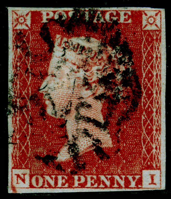 SG8, 1d red-brown PLATE 38, FINE USED. Cat £100. BLACK MX. NI