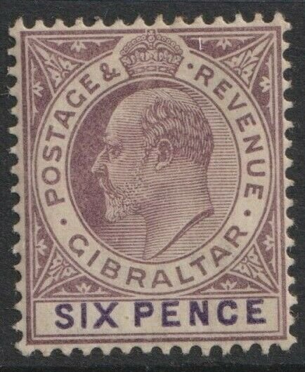 Gibraltar Sc# 43 KEVII 1903 MLMH 6 pence issue CV $42.50
