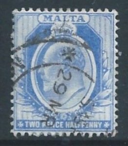 Malta #36 Used 2 1/2p King Edward VII - Wmk. 3 - Ultra