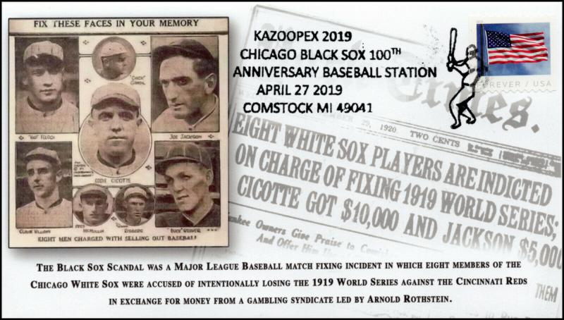 19-084, 2019, Chicago Black Sox, Pictorial Postmark, Event Cover, Baseball Scand