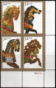 United States 2979a - Mint-NH - 32c Carousel Horses (Plate Block - LR) (1995)