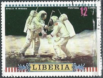 Liberia 602 (used cto, nh) 12c Apollo 16 astronauts with equipment (1972)