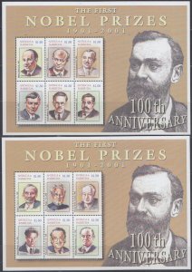 ANTIGUA & BARBUDA Sc# 2517-8 SET of 2 SHEETS x 6 STAMPS - NOBEL PRIZES CENTENARY