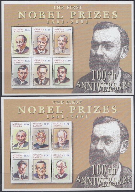 ANTIGUA & BARBUDA Sc# 2517-8 SET of 2 SHEETS x 6 STAMPS - NOBEL PRIZES CENTENARY