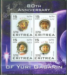 ERITREA  2015 80th BIRTHDAY YURI GAGARIN  SHEET  MINT NH