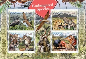 UGANDA - 2012 - Endangered Species - Perf 4v Sheet - Mint Never Hinged