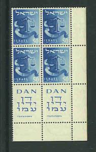 Israel Sc.  # 109  f-vf mnh corner block of 4 with tabs