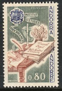 ANDORRA-FRENCH 256, INSTITUTE OF ANDORRAN STUDIES. MINT, NH. (264)