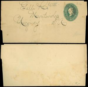 1890s N. York, Foreign Use to MONTEVIDEO URUGUAY South America, SC WRAPPER #W316