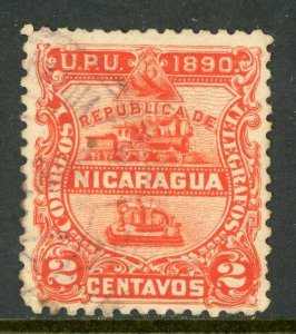 Nicaragua 1890 Locomotive Train 2¢ Orange Scott #21 VFU Z437 ⭐