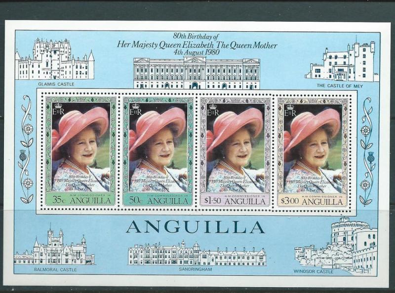 Anguilla #397a Queen Mother 80th BD  S/S of 4 (MNH) CV$6.00