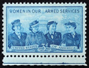 U.S. Mint Stamp Scott #1013 3c Women Military Sheet Margin, Superb Jumbo. NH.