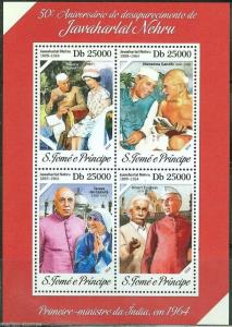 SAO TOME 2014 50th MEMORIAL NEHRU WITH GANDHI EINSTEIN QE II   MOTHER TERESA SHT