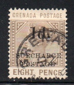 Grenada Sc 36 1888 1 d on 8d Vicroia stamp used