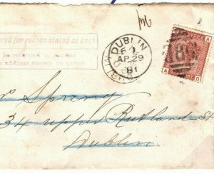 GB IRELAND Cover 1881 Dublin EARLY VIOLET Explanatory RETOUR Postmark EP123