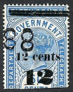 Ceylon Telegraph SGT25 12c on 50c Blue Type T19