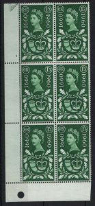 GB 1960 GLO 1/3d unmounted mint cyl block of 6 perf PI