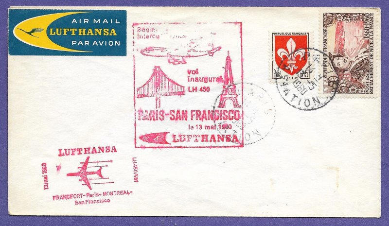 LUFTHANSA LH 450,  PARIS / SAN FRANCISCO - 1960 FIRST FLIGHT AIRMAIL COVER.