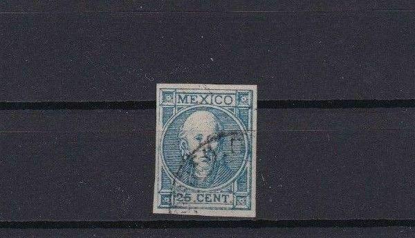 MEXICO 1868 IMPERF STAMP 25c BLUE POSSIBLE FORGERY     REF 5620