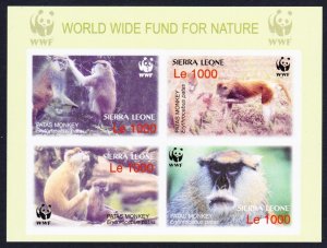 Sierra Leone WWF Patas Monkey Souvenir Sheet Imperf 2004 MNH SC#2752 a-d