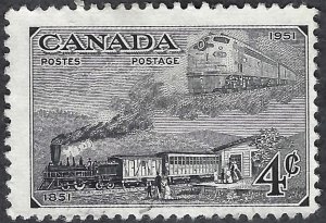 Canada #311 4¢ Trains of 1851 and 1951 (1951). Used.
