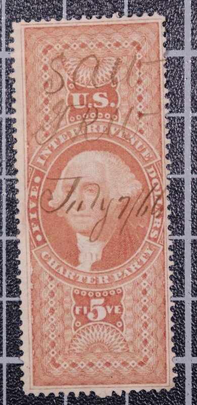 Scott R88c $5.00 Charter Party Revenue Used Nice Stamp SCV $10.00 