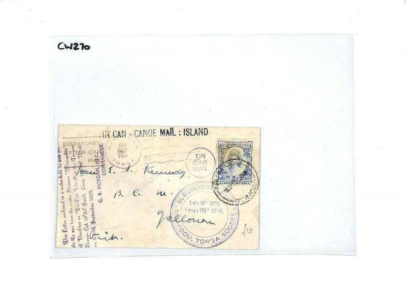 TONGA Niuafoʻou TIN CAN MAIL Postcard 1937 {samwells-covers} CW270