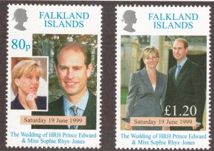 FALKLAND ISLANDS 1999 Royal Wedding; Scott 729-30, SG 838-39; MNH